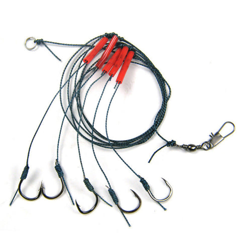 5 hooks/set Fishhooks Red Strong Wire Strand Fishing Trace Swivel - outspace