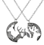 Puzzle necklace engraved boyfriend/girlfriend Deer Head Heart - outspace