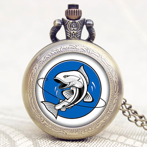 Fishing Design Bronze Quartz Pendant Pocket Watch With Chain Necklace - outspace