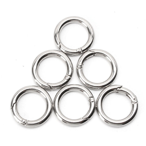 6pcs Silver Circle Round Carabiner Camping Spring Snap Clip Hook Keychain - outspace