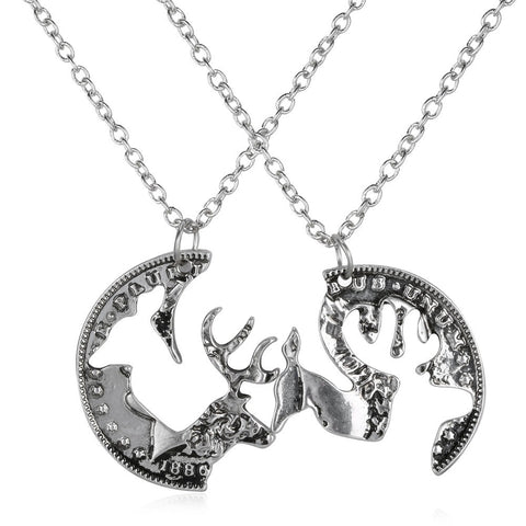 Puzzle necklace engraved boyfriend/girlfriend Deer Head Heart - outspace
